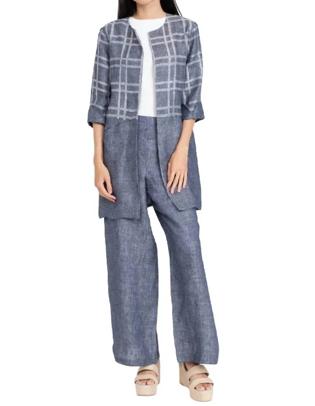 Fashion-forward Women's Clothing Carrie Car Linen Coat In Indigo Plaid