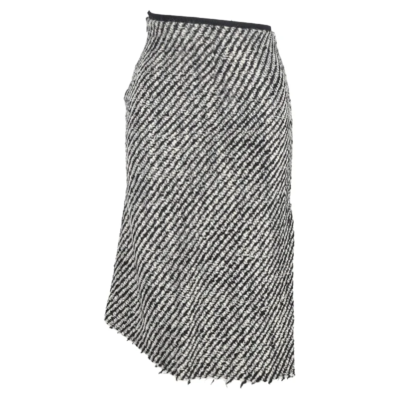 Women's Comfy Loungewear Outfit Isabel Marant Tweed Side Slit Midi Skirt in Black and White Wool