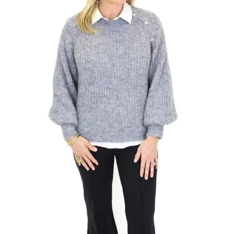 Women's Seasonal Apparel Embellished Shoulder Sweater In Grey