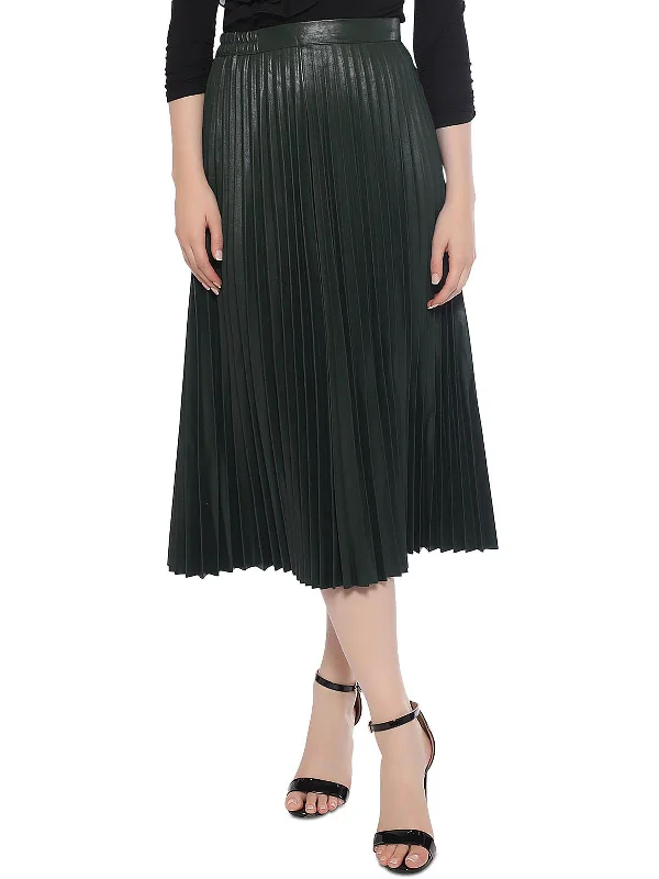 Women's Clothing Online Sale Womens Faux Leather Long Pleated Skirt