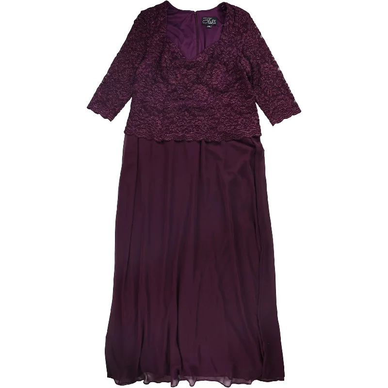 Comfortable Women's Attire Alex Evenings Womens Lace Bodice Gown Dress, Purple, 14W