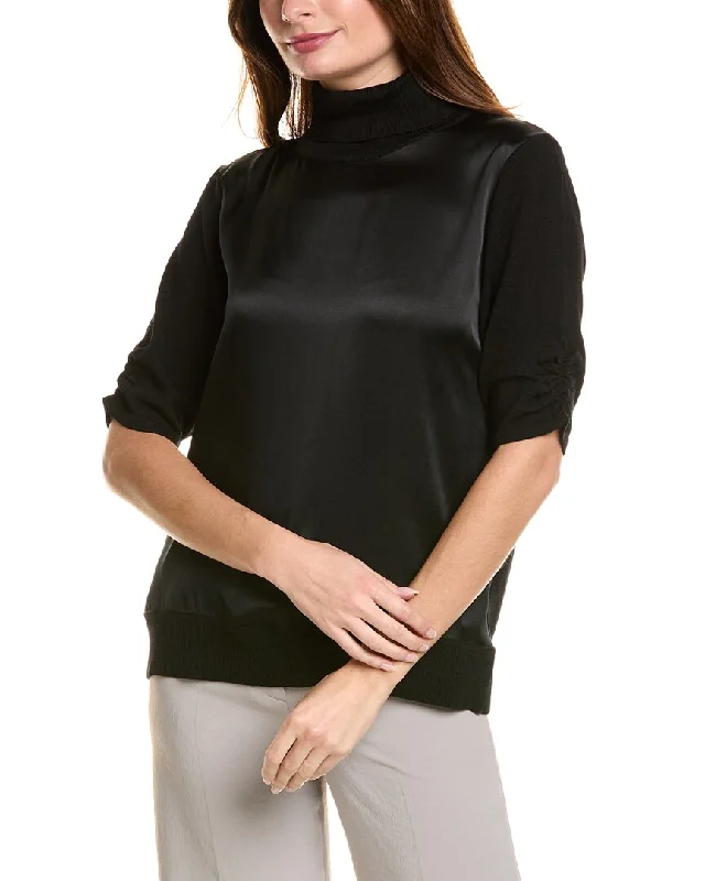 Casual Attire For Women Elie Tahari Satin Front Wool & Cashmere-Blend Sweater