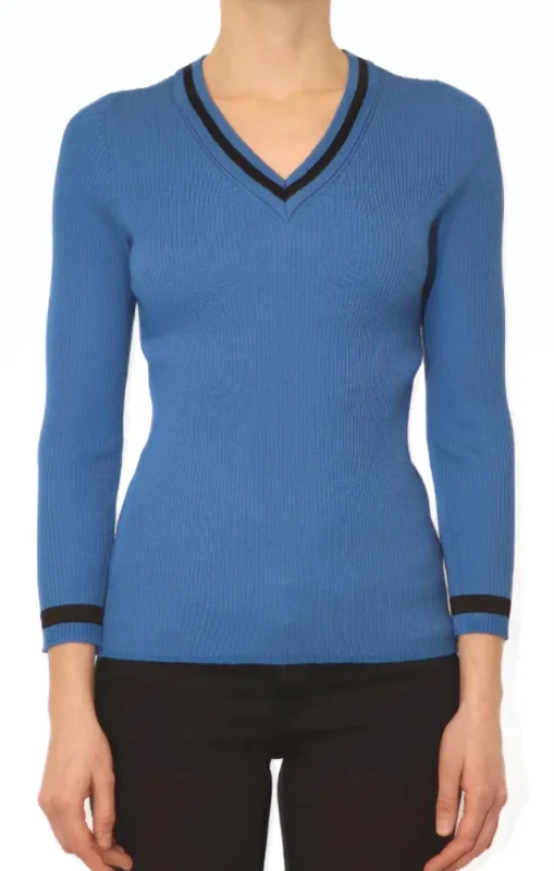 Affordable Women's Apparel Rib Pullover Sweater In French Blue/black