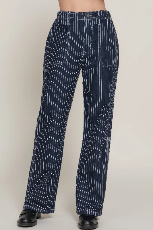 Classic Women's Clothing Styles FASHNZFAB Women's Stripe Stretch Denim Straight Pants