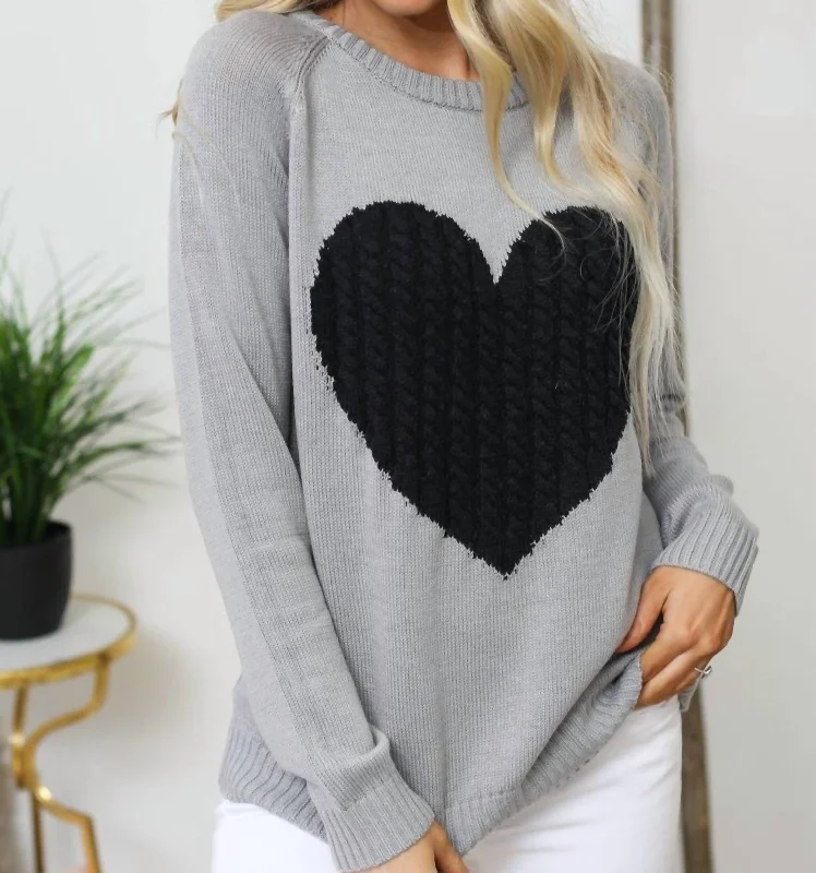 Trendy Women's Fashion Luxe Love Sweater In Grey/black