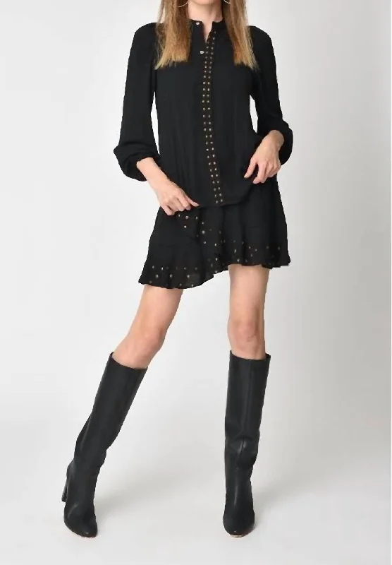 Women's Casual Outfit Studded Ruffle Trim Skirt In Black