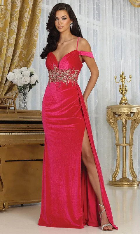 Women's Cozy Outfit For Lounging May Queen RQ8087 - V-Neck Illusion Midriff Prom Gown