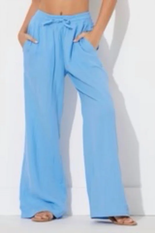 Women's Seasonal Clothing Gauze Wide Leg Pant In Blue