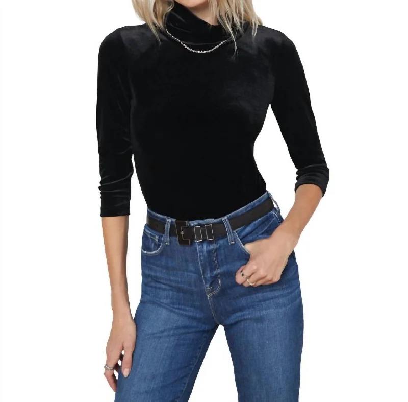 Women's Elegant Apparel Aja Turtleneck 3/4 Sleeve Top In Black Velvet