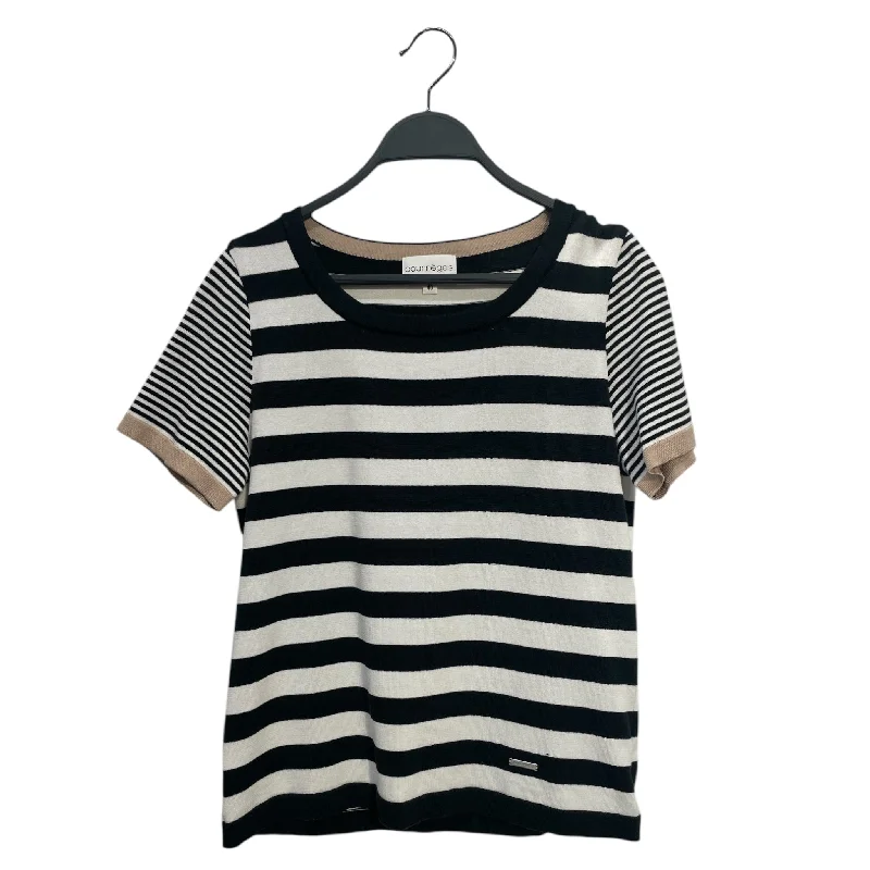 Charming Women's Garments Courreges/T-Shirt/40/Stripe/Cotton/BLK/SMALLER STRIPES ON SLEEVE