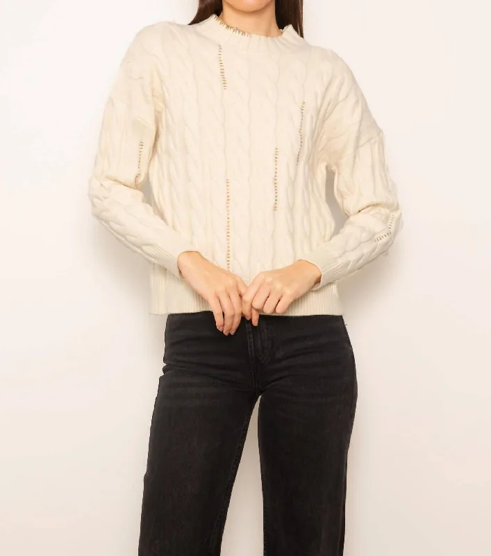 Women's Resort Garments Casey Whipstitch Cable Mock Sweater In Ivory