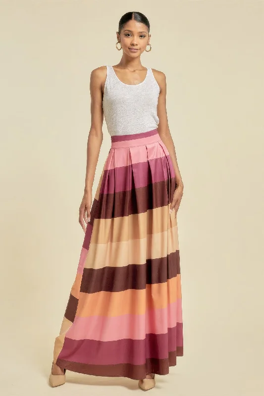 Charming Women's Outfit For Special Occasions FASHNZFAB Women's Color Block Maxi Skirt With Pockets