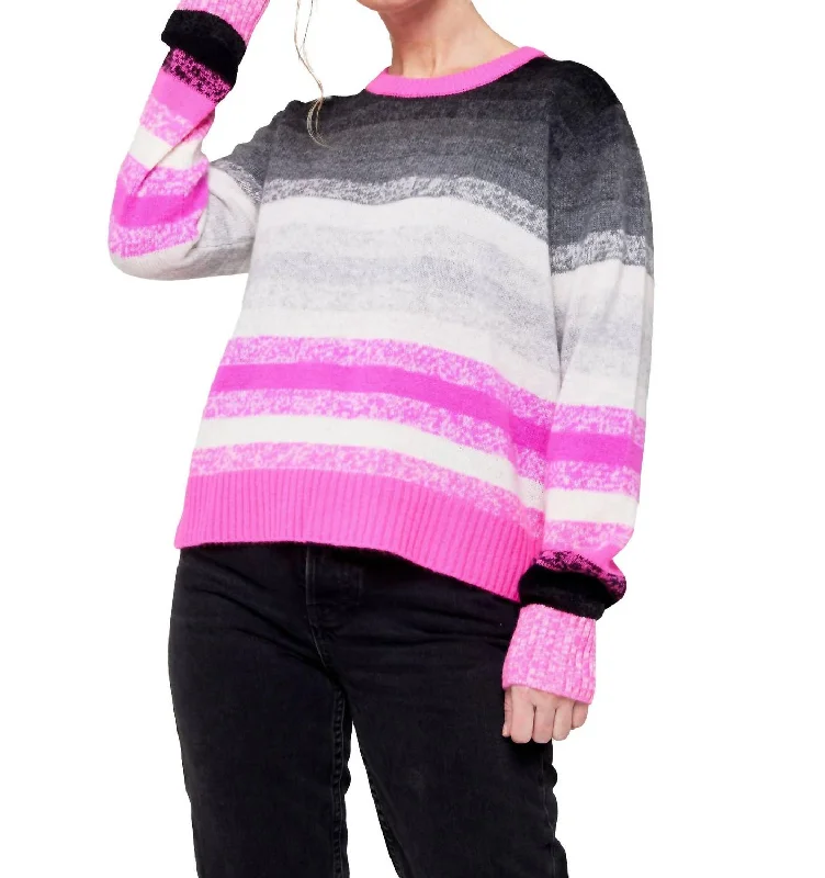 Trendy Women's Outfits for Casual Wear Maisie Stripe Crew Sweater In White/diva Pink