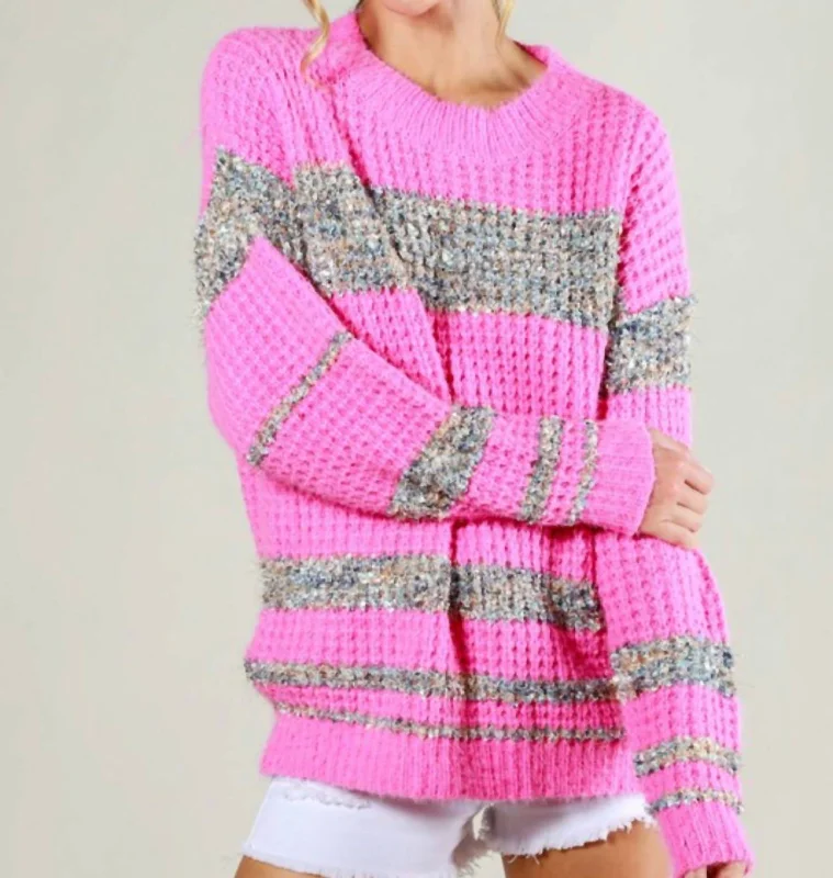 Women's Evening Outfit Color Block Sweater In Pink