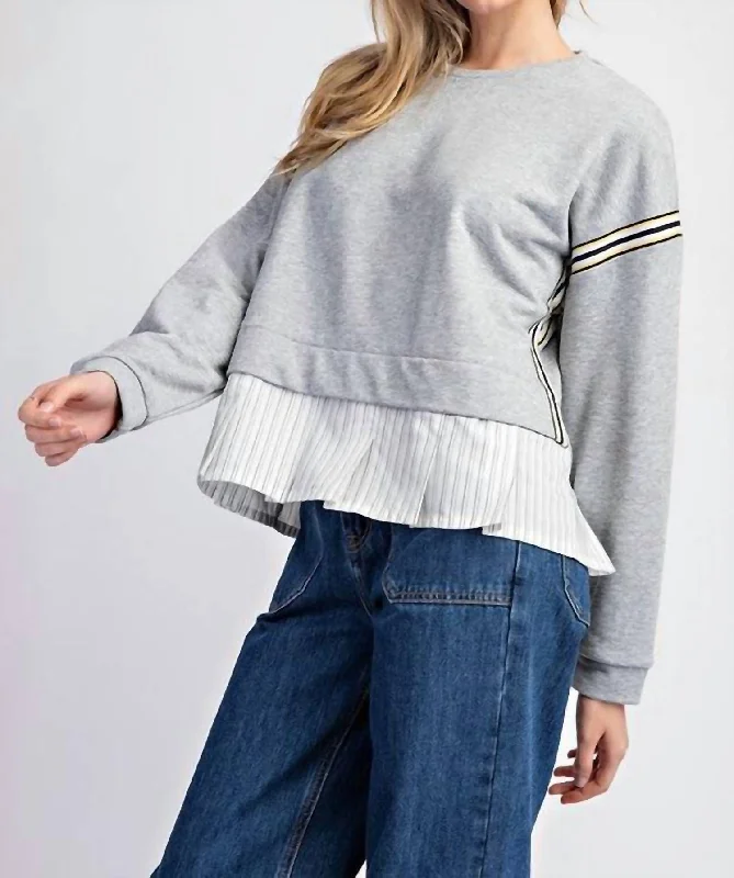 Women's Date Night Outfit Savage Striped Layered Sweatshirt In Heather Grey