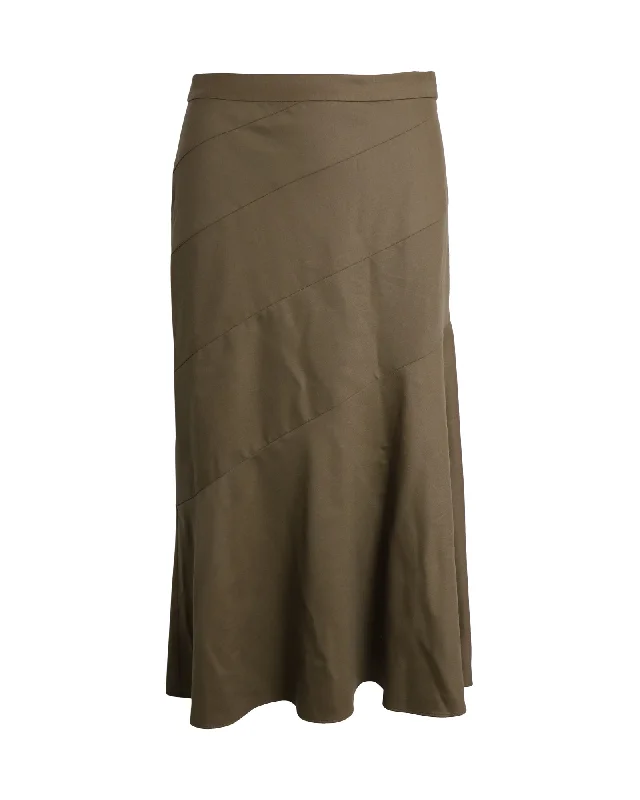 Women's Transitional Outfit Theory Semi Flared Midi Skirt in Olive Wool