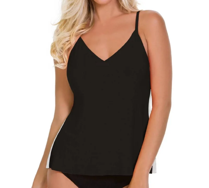 Fashion-Forward Women's Clothing Color Block Venus Underwire Tankini Top In Black White