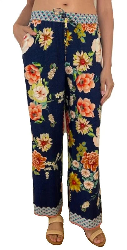 Vintage-Inspired Women's Clothes Floral Border Split Pant In Multi