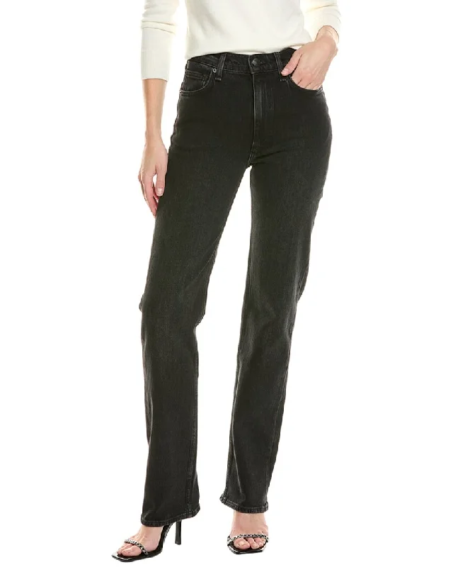 Women's Clothing Apparel rag & bone Harlow Full-Length Worn Black Straight Jean