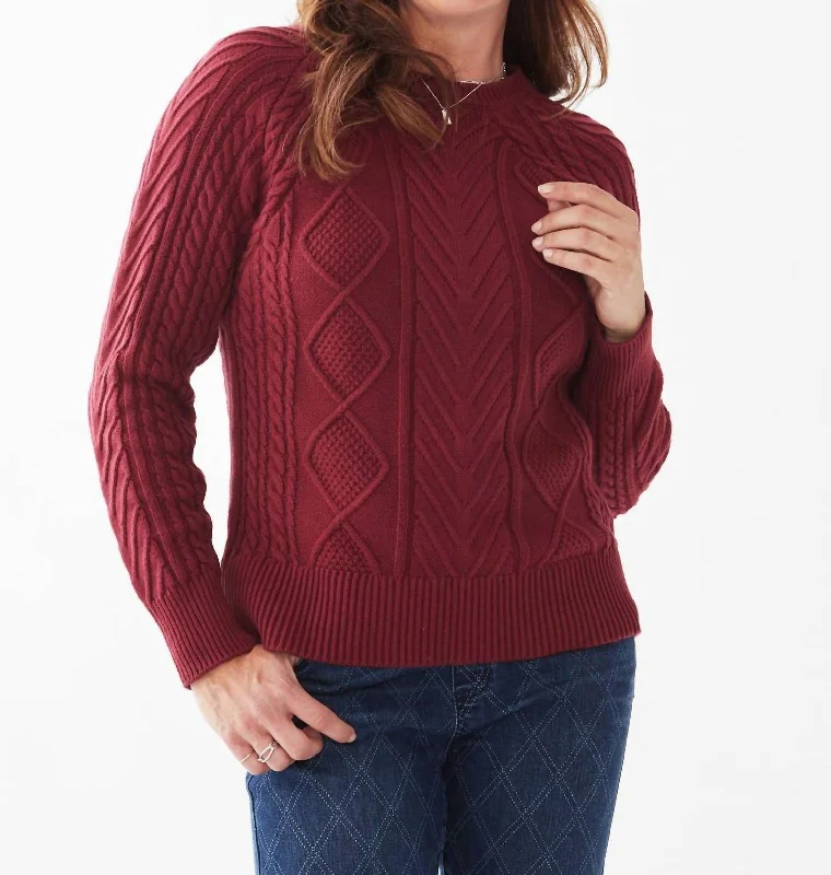 Women Online Clothing Boutiques A-Line Cable Raglan Sweater In Cabernet