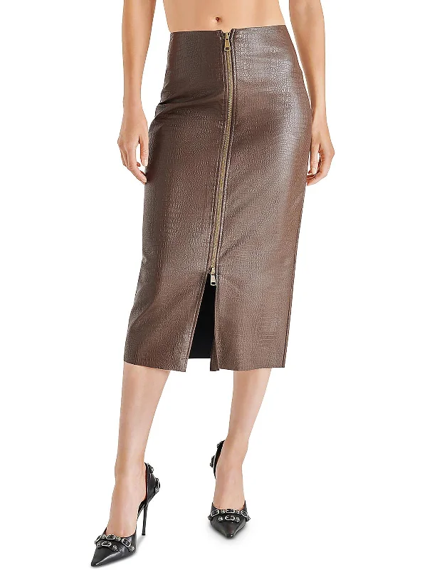 Women's Clothes Hayes Womens Faux Leather Embossed Midi Skirt