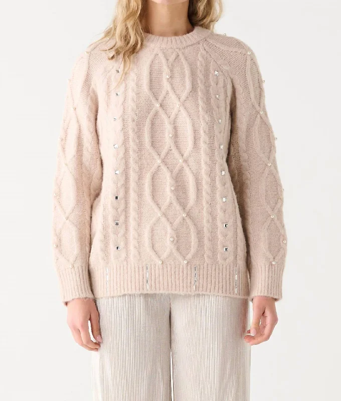 Women's Office Clothing Embellished Cable Knit Sweater In Oatmeal Mix