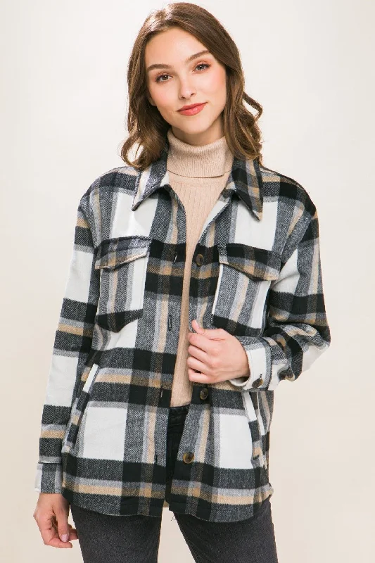 Women's Trendy Activewear Apparel Plaid Button Up Shacket