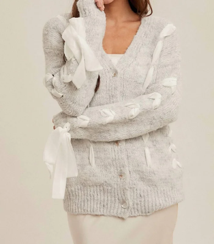 Comfortable Casual Wear Chiffon Contrast Button Down Cardigan In Heather Grey