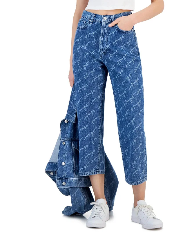 Affordable Online Boutiques Womens High Rise Logo Wide Leg Jeans