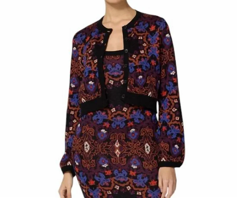 Women's Holiday Outfit Marybeth Sweater Cardigan In Venezia Print