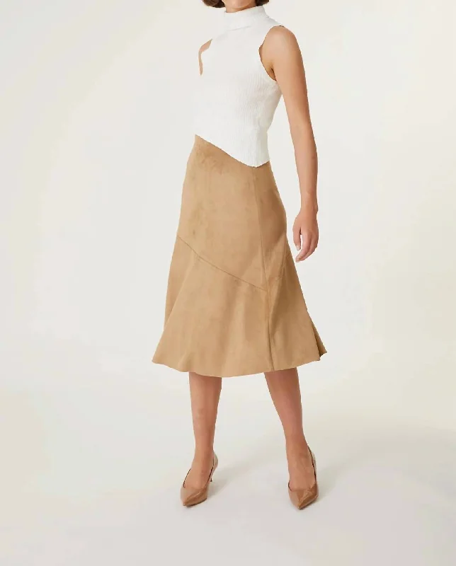 Women's Seasonal Clothing Roan Faux Suede Midi Skirt In Golden