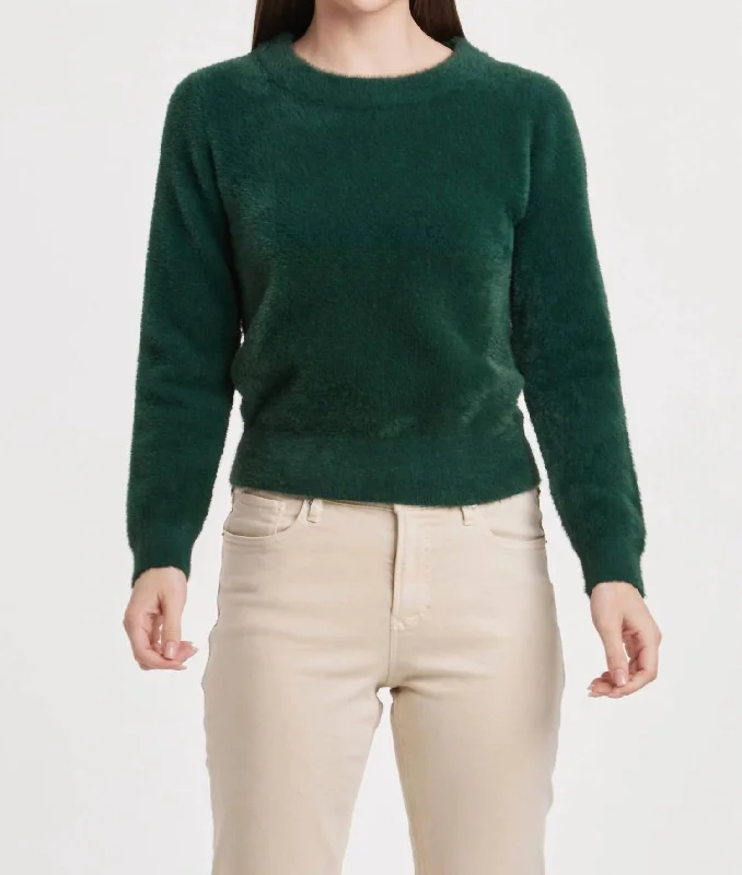 Women's Fashion Essentials Effy Fuzzy Long Sleeve Crew Neck Sweater Clover In Green