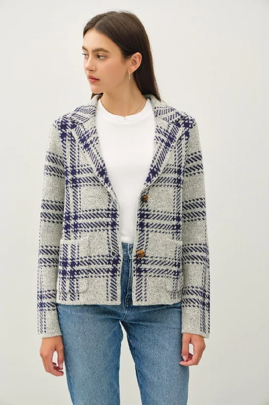 Women's Stylish Professional Apparel Plaid Sweater Jacket