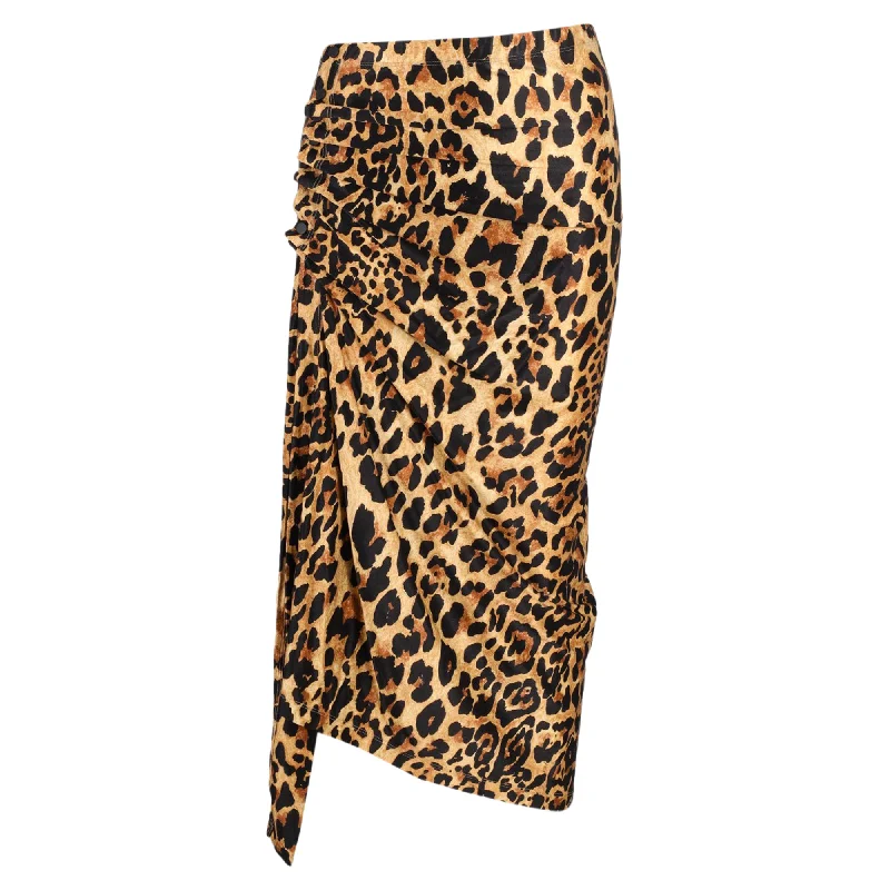 Casual Dresses for Women Paco Rabanne Midi Leopard Print Ruched Skirt in Brown Viscose