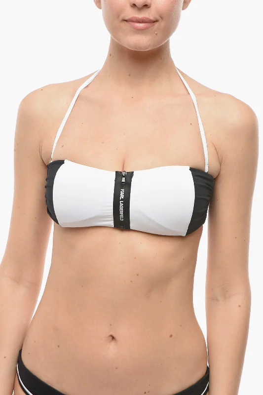 Women's Loungewear Clothes Karl Lagerfeld Two Tone SPORT Bandeau Bikini Top With Zip Closure