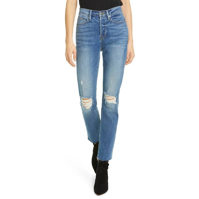 Women's Office Attire Le Beau Ankle Straight Leg Boyfriend Jeans In Cleo Rips