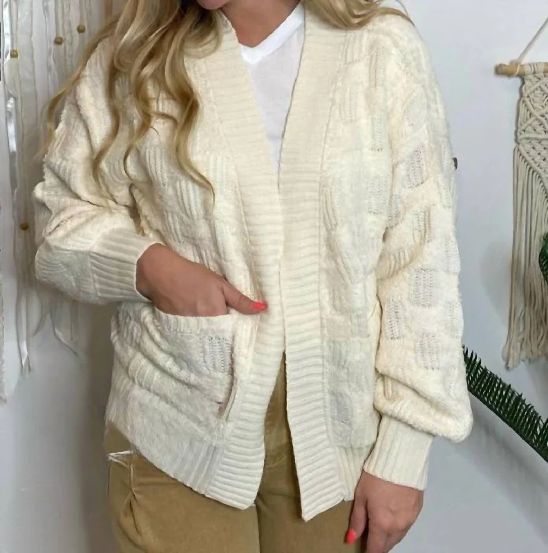 Stylish Loungewear for Women Fluffy Checker Cardigan In Ivory