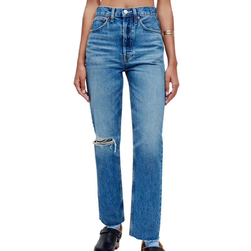 Women's Work Outfit For The Office 70's Ultra High Rise Stove Pipe Jean In Worn Crystal Blue