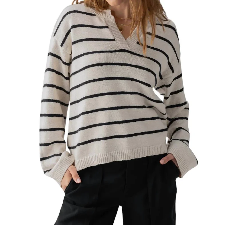 Easygoing Women's Style Chill Vibes Sweater In Chalk Black Stripe