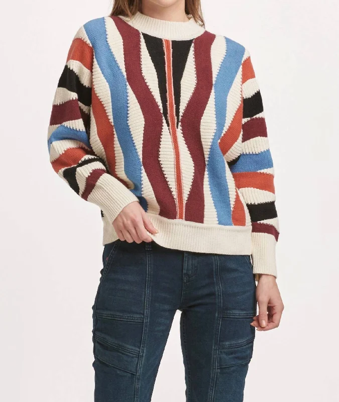 Women's Formal Event Attire Kaylin Crew Neck Long Sleeve Sweater Zig Zag In Multi Colored