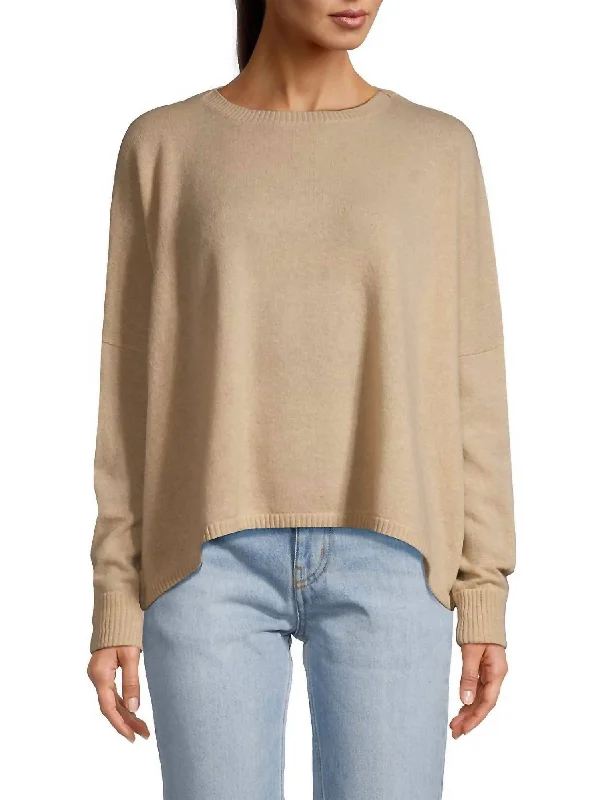 Stylish Women's Outfit Cashmere Crew Sweater In Brown Sugar