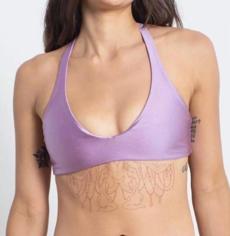 Women's Clothes And Garments Reversible Skipper Bikini Top In Midnight Lagoon/lavender