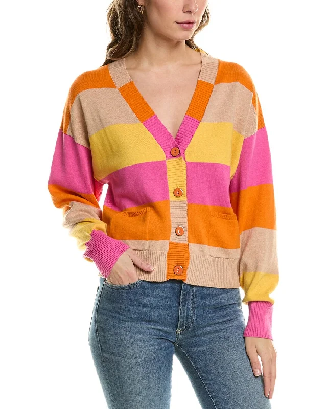 Women's Seasonal Attire WISPR Stripe Varsity Silk-Blend Cardigan