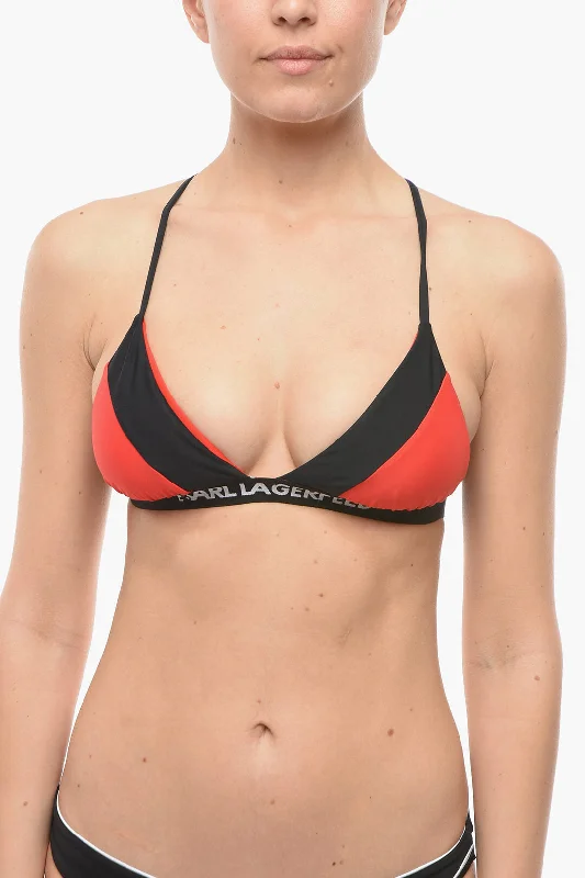 Stylish Clothes For Women Karl Lagerfeld Two-Tone Triangle Bikini Top with Logoed Band