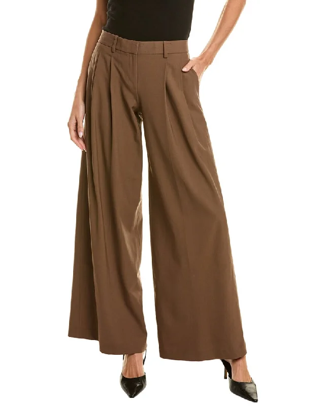 Stylish And Comfortable Clothing For Women Theory Pleated Low-Rise Wool-Blend Pant