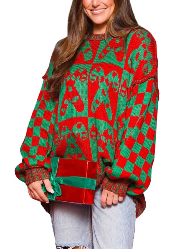 Casual Women's Clothing Online Candy Cane Charm Oversized Sweater In Green