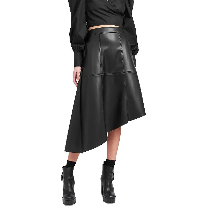 Flash Sales This Week Womens Faux Leather Asymmetric A-Line Skirt