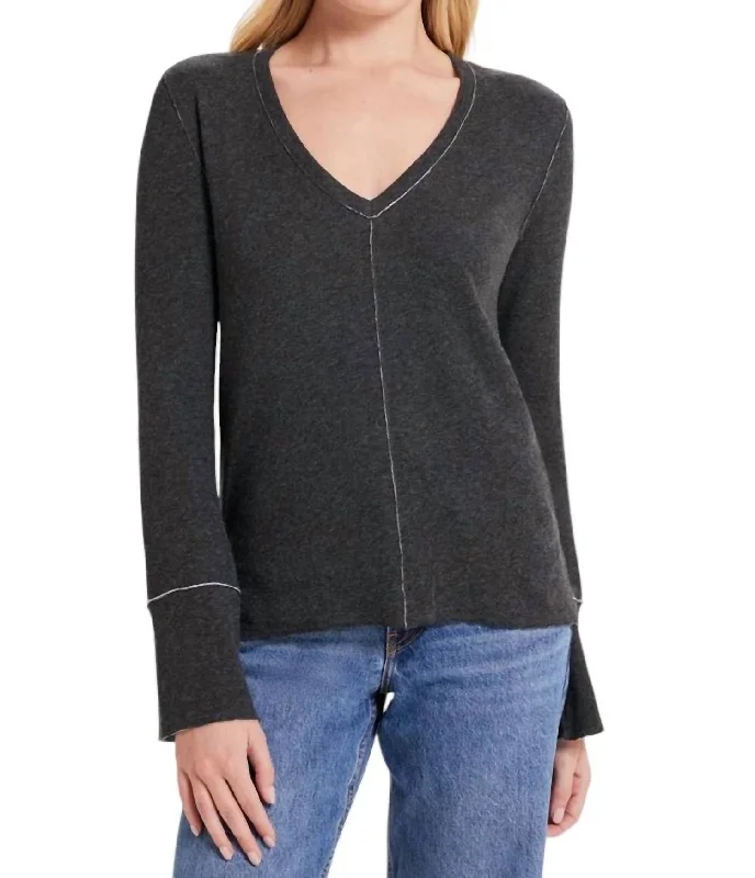 Women's Resort Apparel Stella V-Neck Pullover Sweater In Charcoal/gray Heather