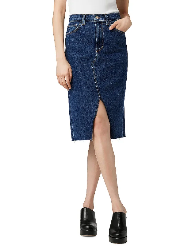 Women Wear Brands The Joplin Womens Slit Knee-Length Denim Skirt