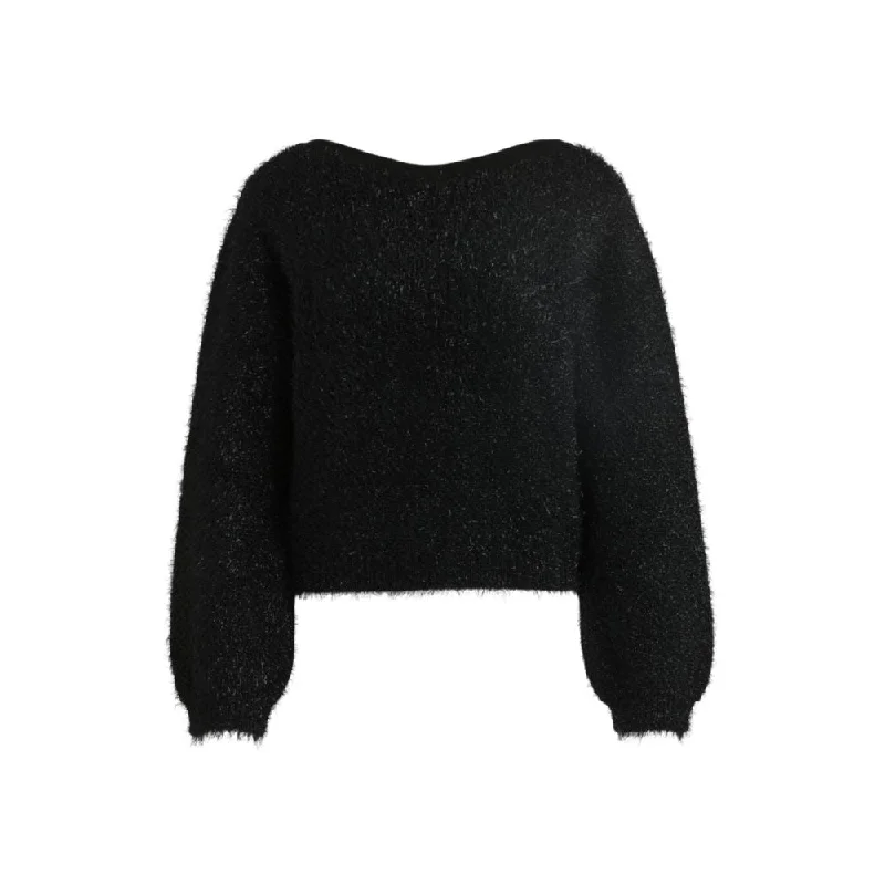 Chic Women's Outfit Fluffy slim-fit sweater with rear bow detail